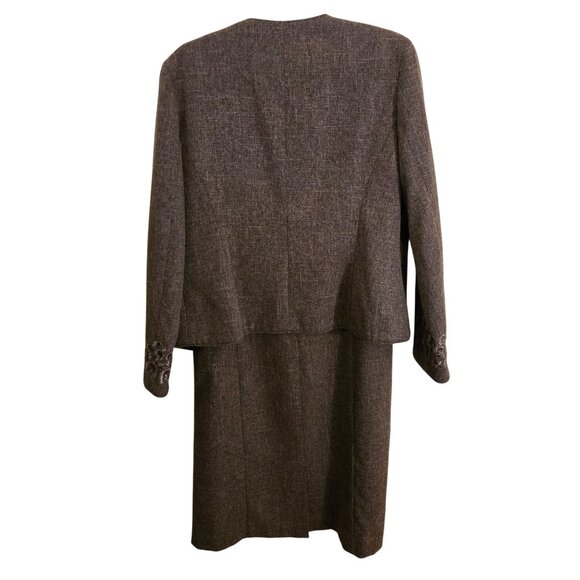Oscar De La Renta Vintage 90s Quiet Luxury Brown Embroidered Dress Suit Size 12 - Picture 3 of 12